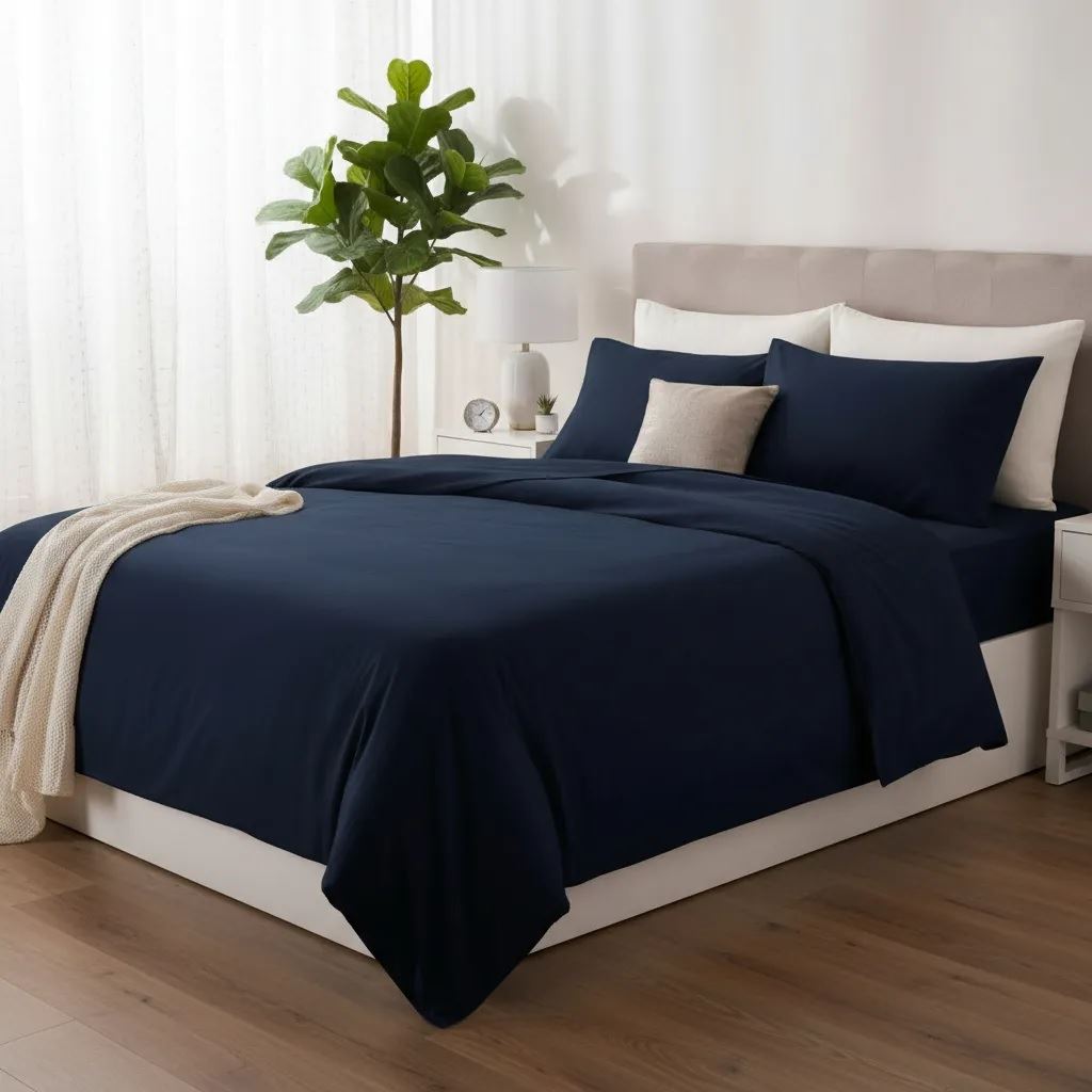 JUEGO DE SABANAS BRAMANTE ALGODÓN 144 HILOS - AZUL MARINO